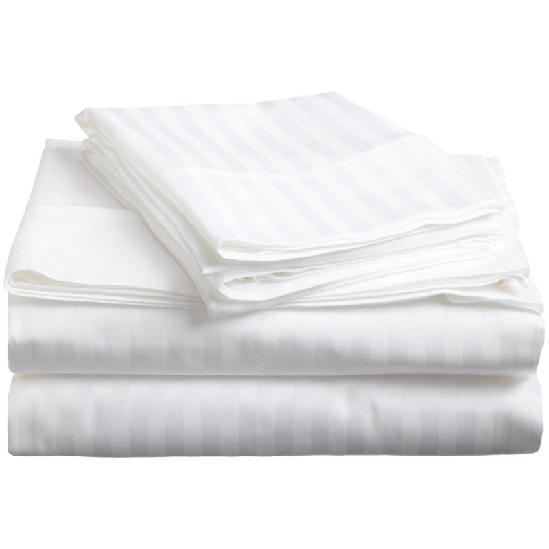 300 Thread Count Certified Egyptian Cotton Stripe Sheet Set, King Sheet Set + 1 Fitted Sheet + 2 Pillowcases, White