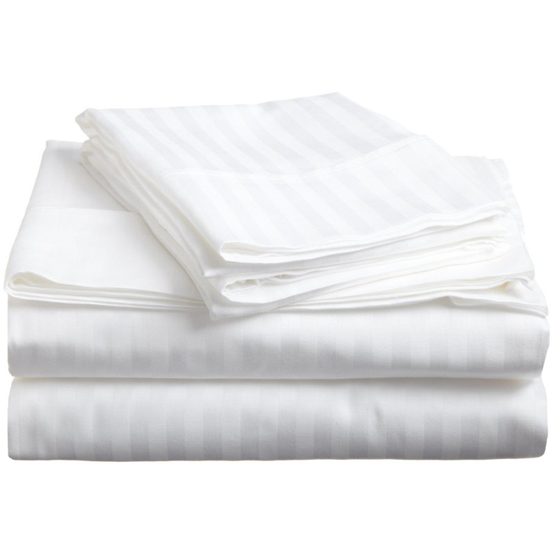 300 Thread Count Certified Egyptian Cotton Stripe Sheet Set, Ensemble de draps pour très grand lit + un drap-h, blanc