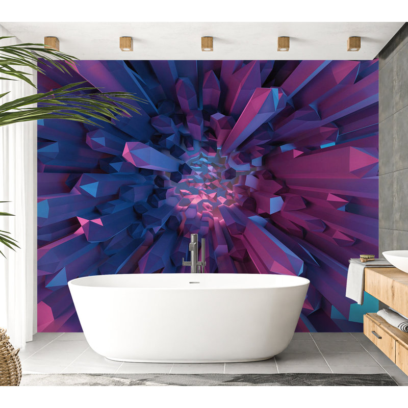 Papier peint illusion 3D - fantaisie géométrique en cristal, L 55 po x l 78 po