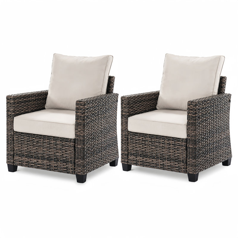 Decksplore 2-Piece High-Back Wicker Club Chairs with Cushions, Beige