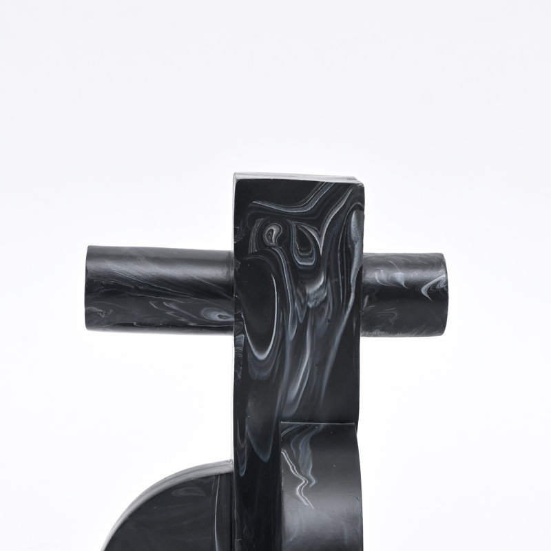 Modern Abstract Balance Sculpture – Black Matte Resin Decorative Accent (22.9 cm) 