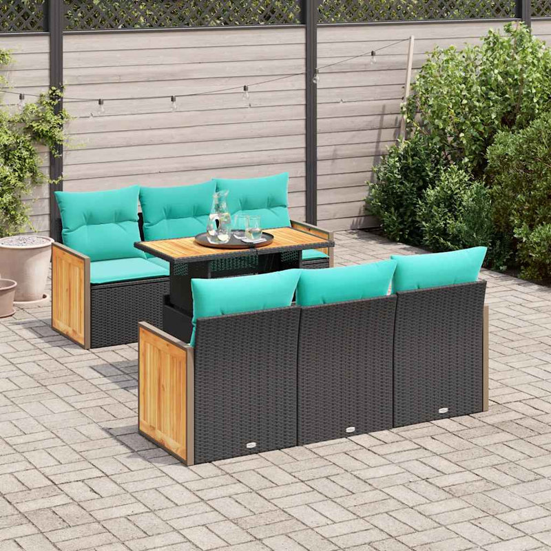  Ensemble de canapé de patio 7 pièces avec coussins en rotin polyacacia