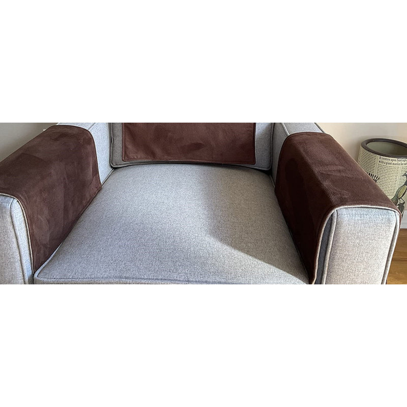 Set Of Armrest Covers Chocolate Brown Microfiber