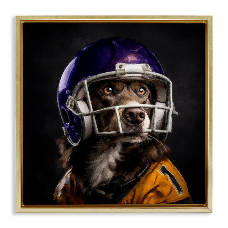 "Chien avec casque de football", art mural sur toile flottante par Sean Parnell, H 18 po x l 18 po