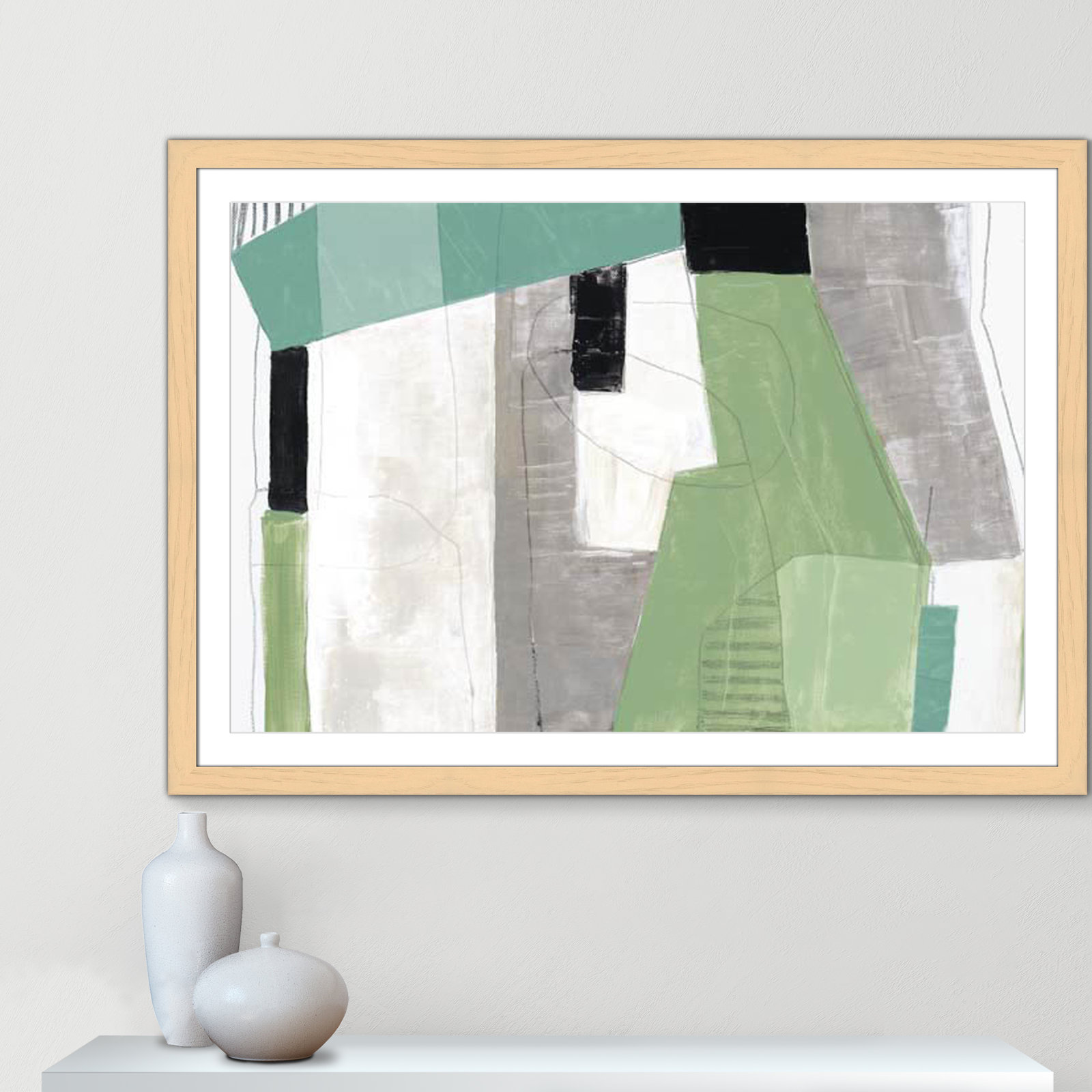 Evergreen Essence Print, 35" H x 49" W x 1.25" D, Natural Cube Frame - Matted Fine Art Paper Print, White