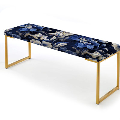 Blue Victorian Neo Gothic Victorian Pattern - Floral Upholstered Gold Bench