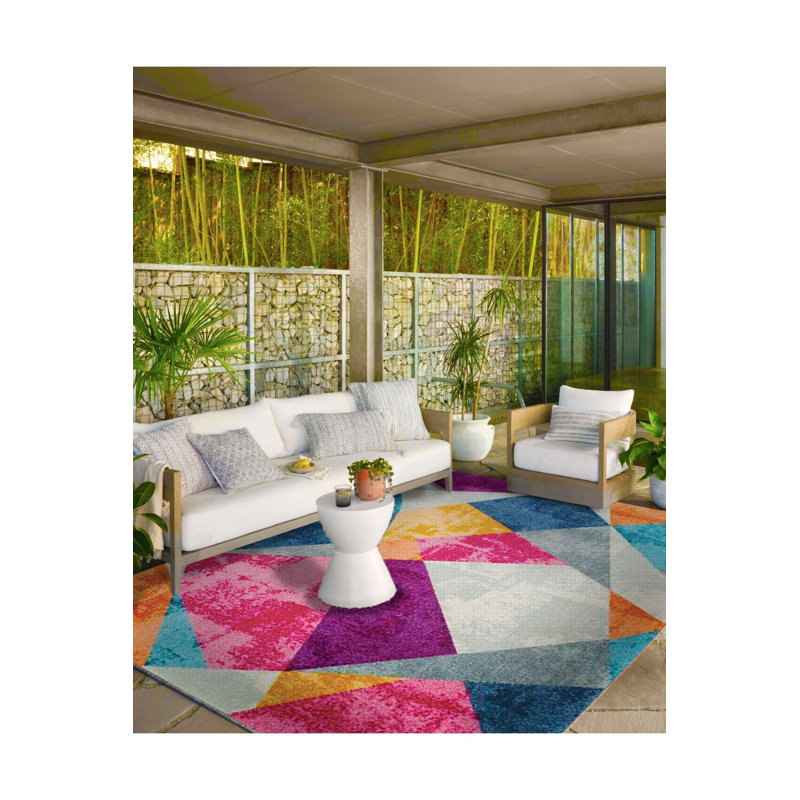 Tapis décoratif multicolore à motif géométrique lavable, Carré 3 pi 3 po 