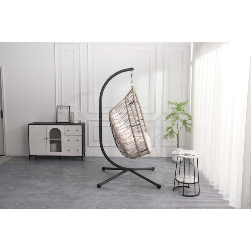 Fauteuil suspendu d'extérieur en forme d'œuf avec support, fauteuil de patio en forme d'œuf, chaise berçante d'intérieur, hamac d'extérieur, beige