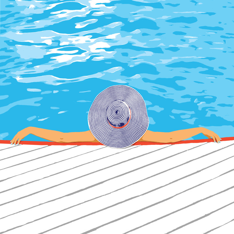 Hat And Pool - Wrapped Canvas Print, 30cm H x 30cm W x 3.8cm D