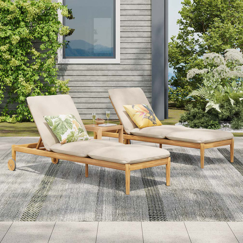 Chaise longue d'extérieur avec roulettes, structure en bois d'acacia