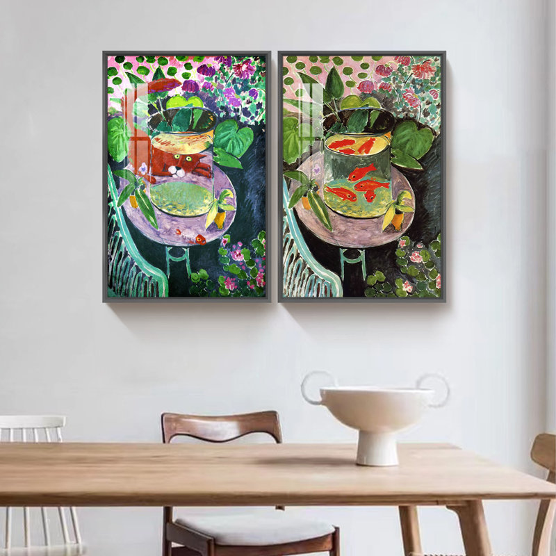 Goldfish par Henri Matisse - Ensemble de 2 peintures sur toile, H 24 po x l 32 po x P 1,3 po, Noir