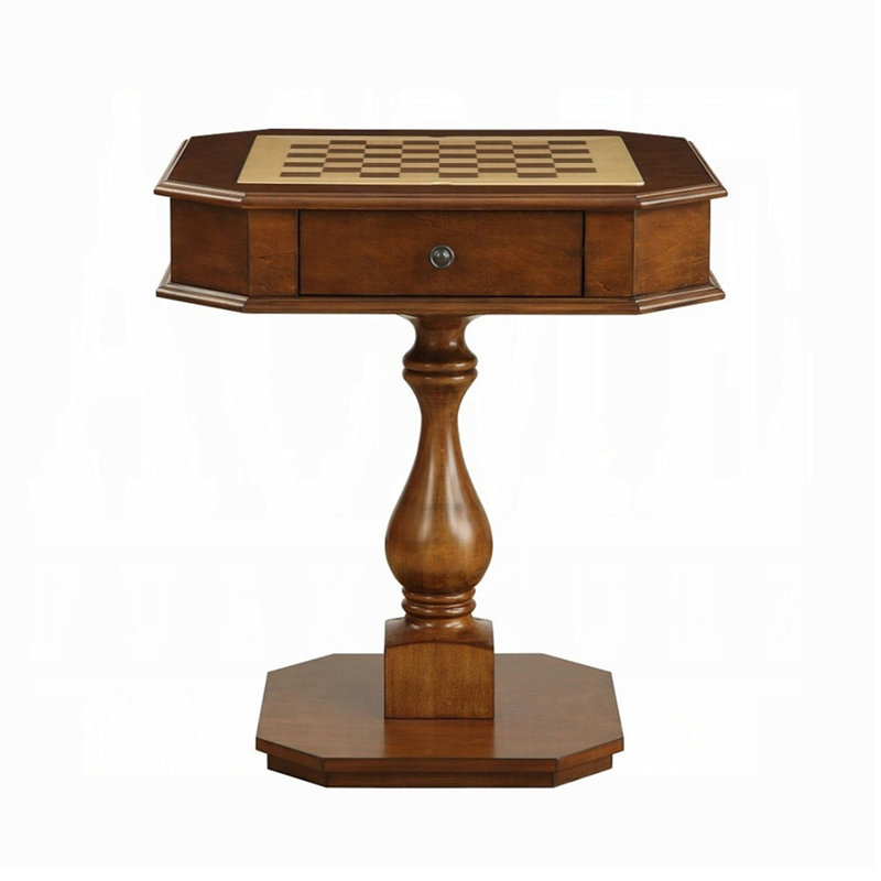 Square Top Game Table with Wooden Pedestal Base, Cherry