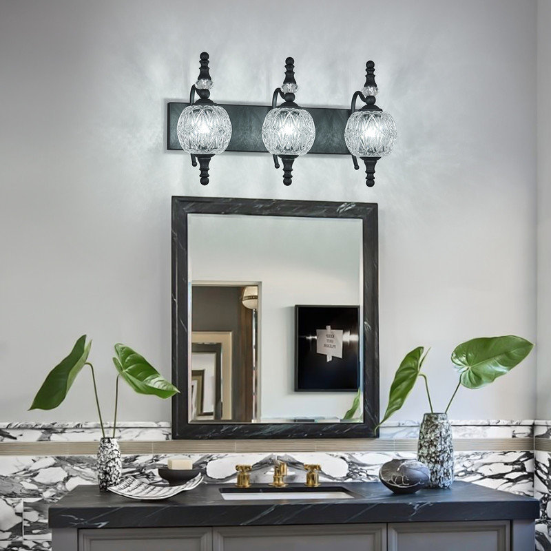 Vintage Dimmable Wall Mounted Vanity Light(Not Included Bulb), Matte Black, 3