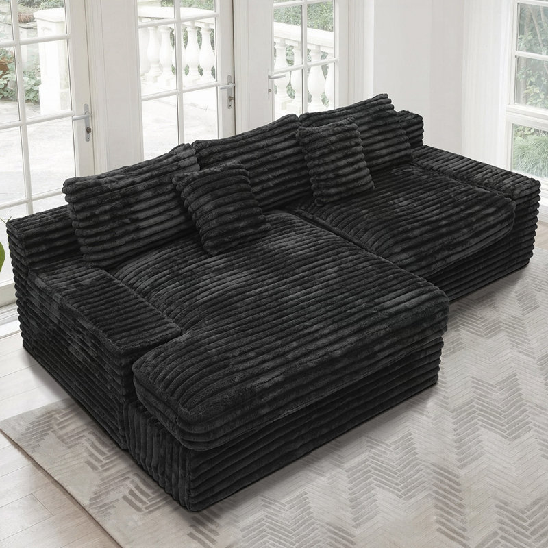 Boneless Modular Sectional Sofa Seat, Upholstered Compressed Couch For Living Room, Bedroom, Apartment, No Assembly Required, 2PC Free Combination, Plush Corduroy Fabric