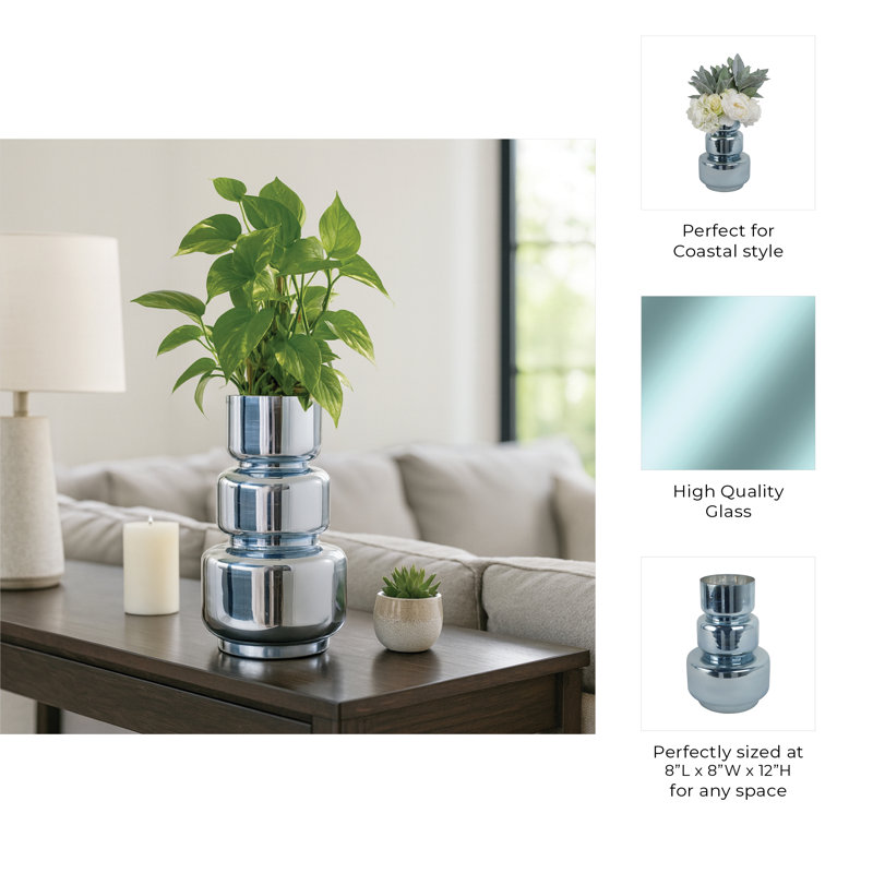 Handmade Glass Table Vase, 12" H x 8" W x 8" D