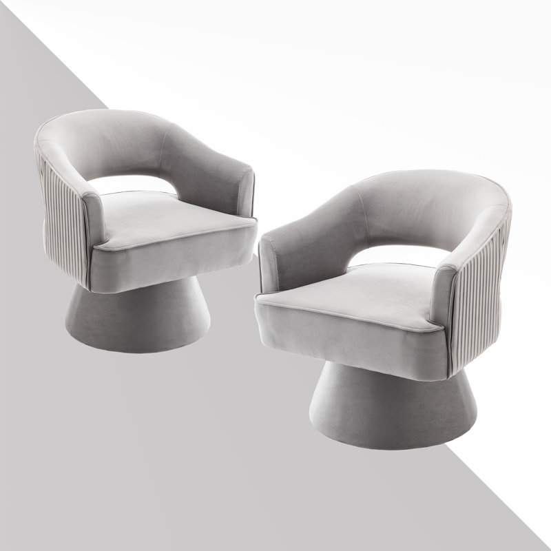 Chynna Velvet Swivel Barrel Chair, Gray Velvet