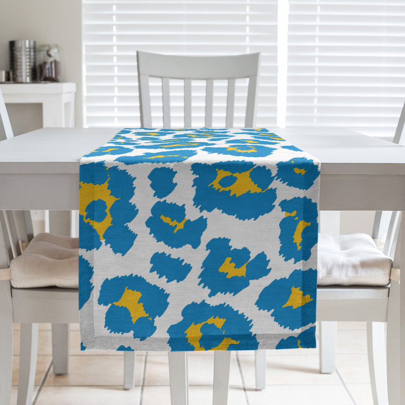 Chemin de table à imprimé animalier, 72 po x 16 po, Blanc / Bleu clair / Jaune