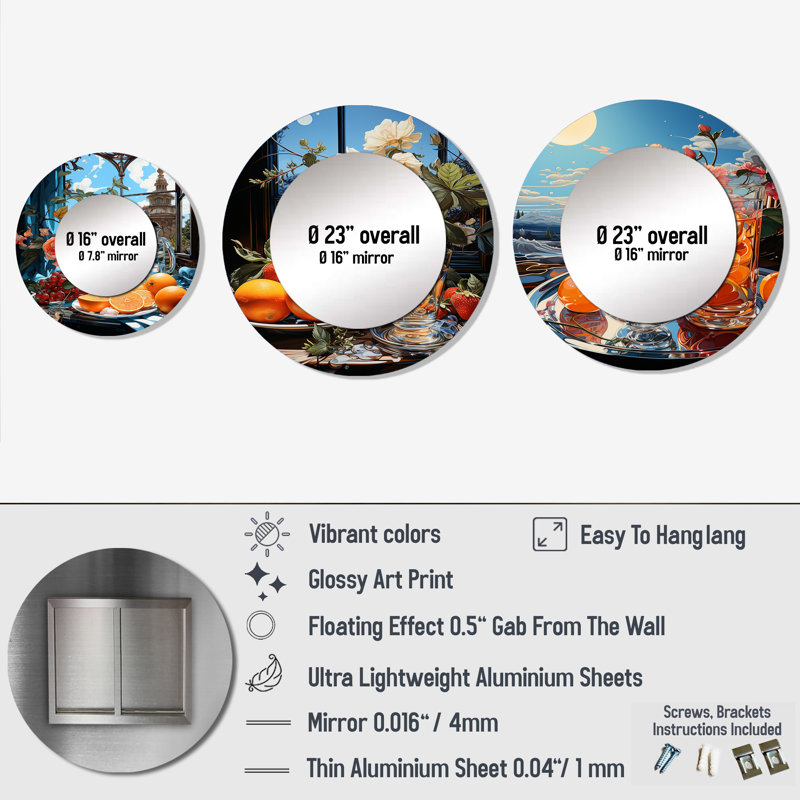 Miroir mural rond en aluminium Cappelli
