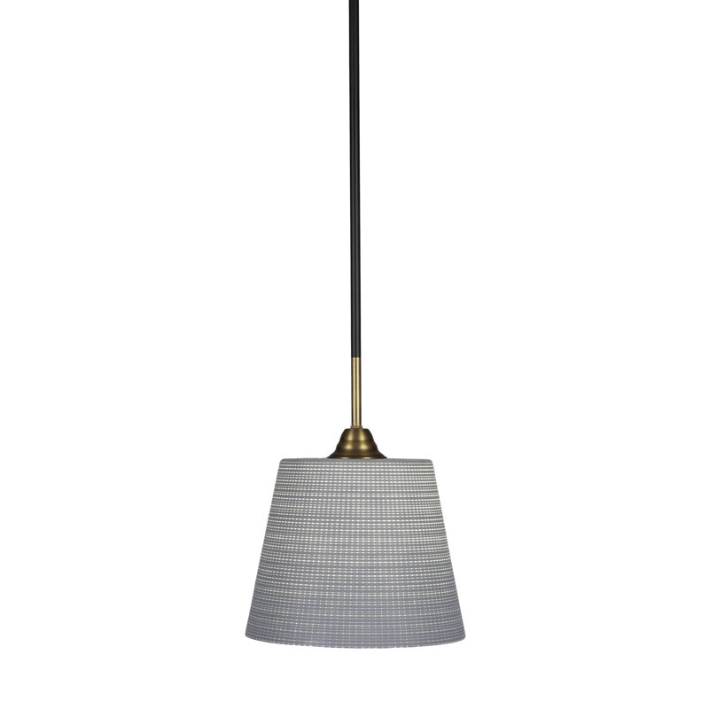 Luminaire suspendu à tige Ayrshire, fini noir mat et laiton avec verre de 10 po, Matrice grise