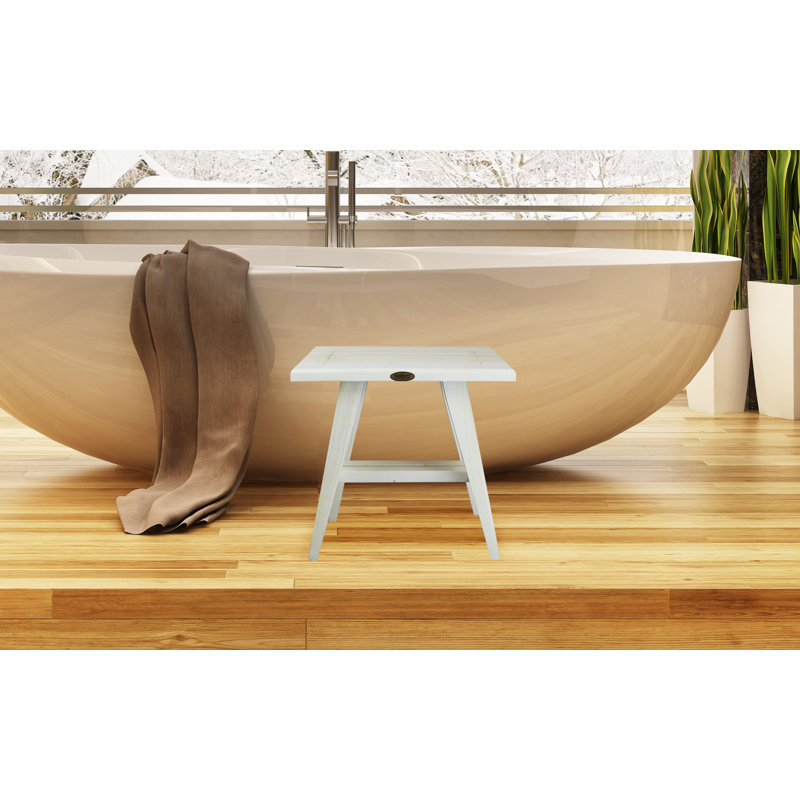CoastalVogue’s 18" W Teak Shower Bench, Gray/Light Gray, 19" H x 18" W x 12" D