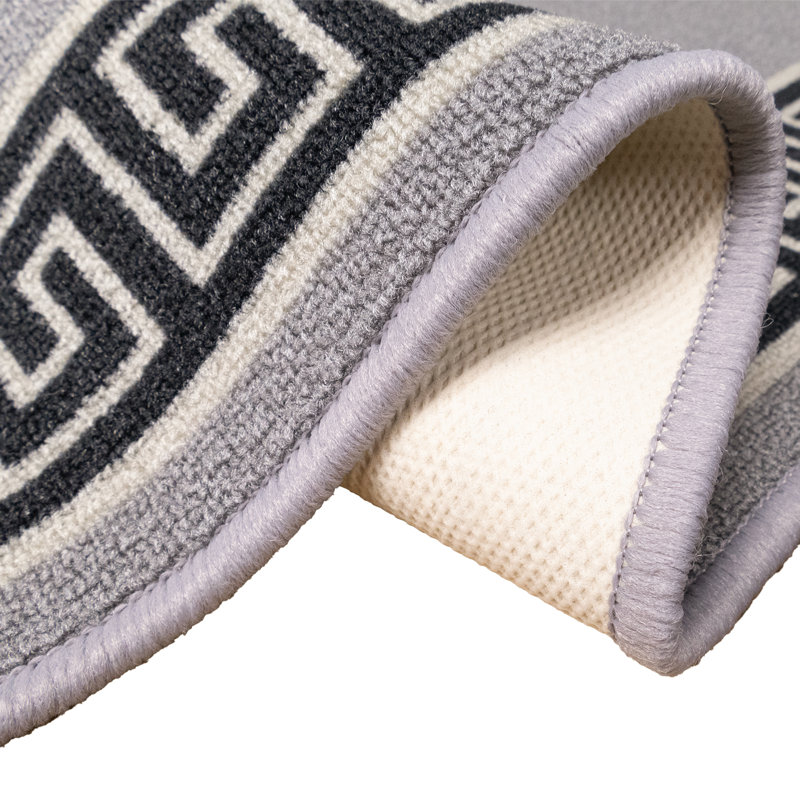 Tapis grec antidérapant gris à faible poils, Tapis de couloir 1 pi 10 po x 8 pi