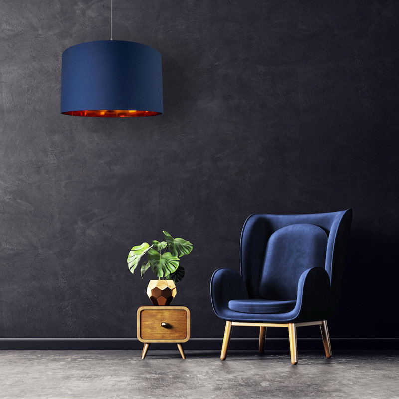 Contemporary Cotton Lamp/Light Shade with Shiny Paper Inner, Blue, 25cm H x 40cm W x 40cm D