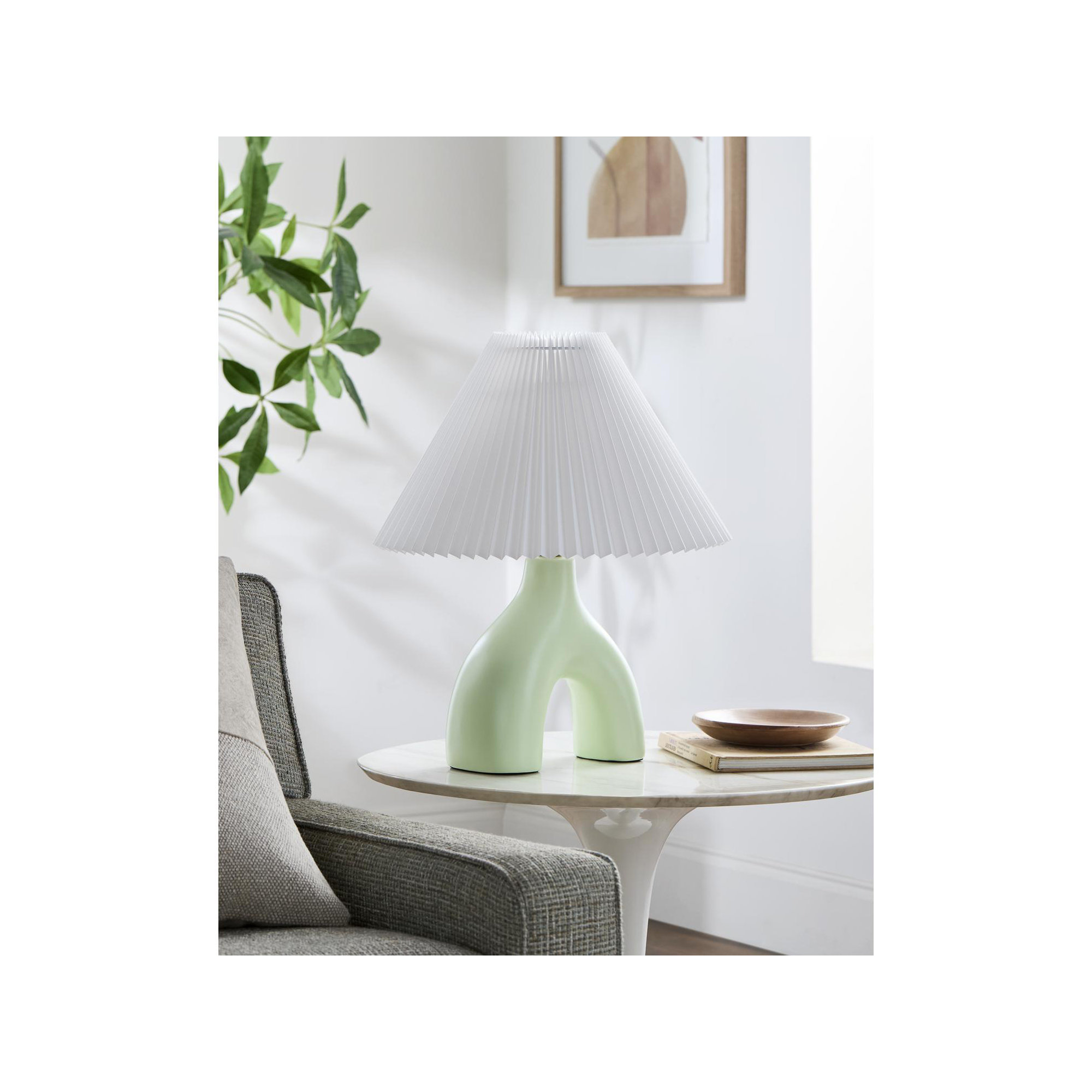 Celes Table Lamp, Light Green, White
