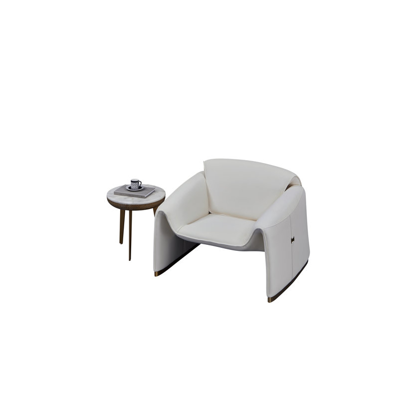Chaise d'appoint Ermellino, Cuir véritable ivoire