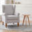 Light Beige Upholstered Wingback Accent Chair with Round Rubberwood Side Table-1189903682