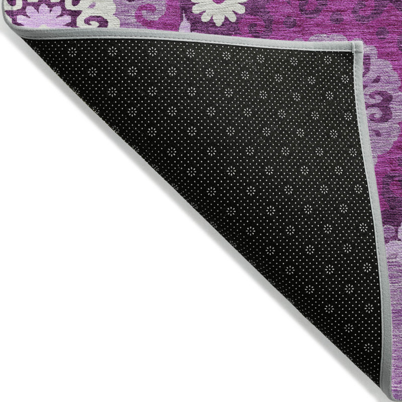 Tapis intérieur lavable à motif médaillon floral 3 pi x 5 pi aubergine