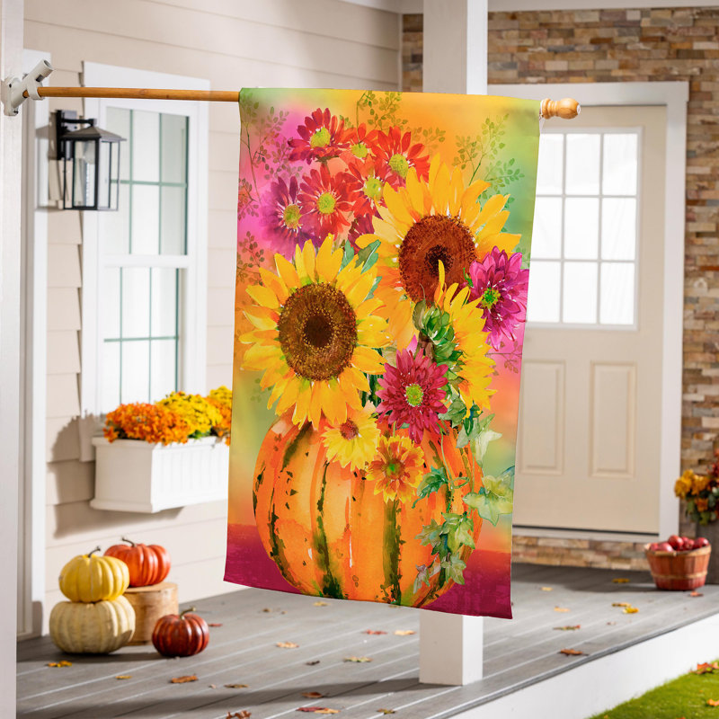 Drapeau de maison citrouille aquarelle florale