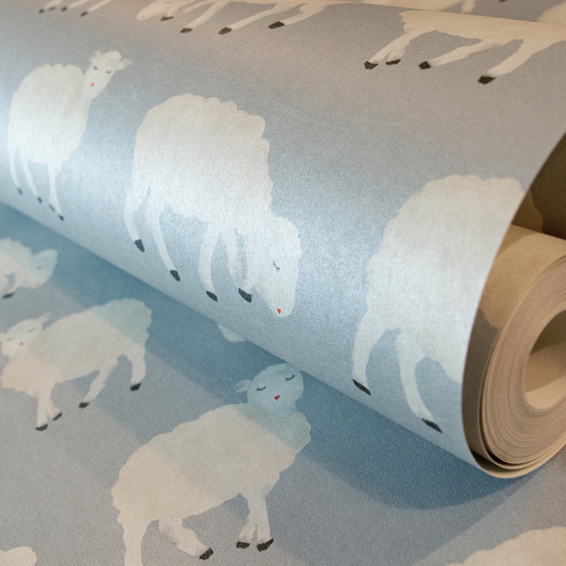 Great Kids Collection Smooth Glitter Sweet Sheep Wallpaper Roll, Light Blue