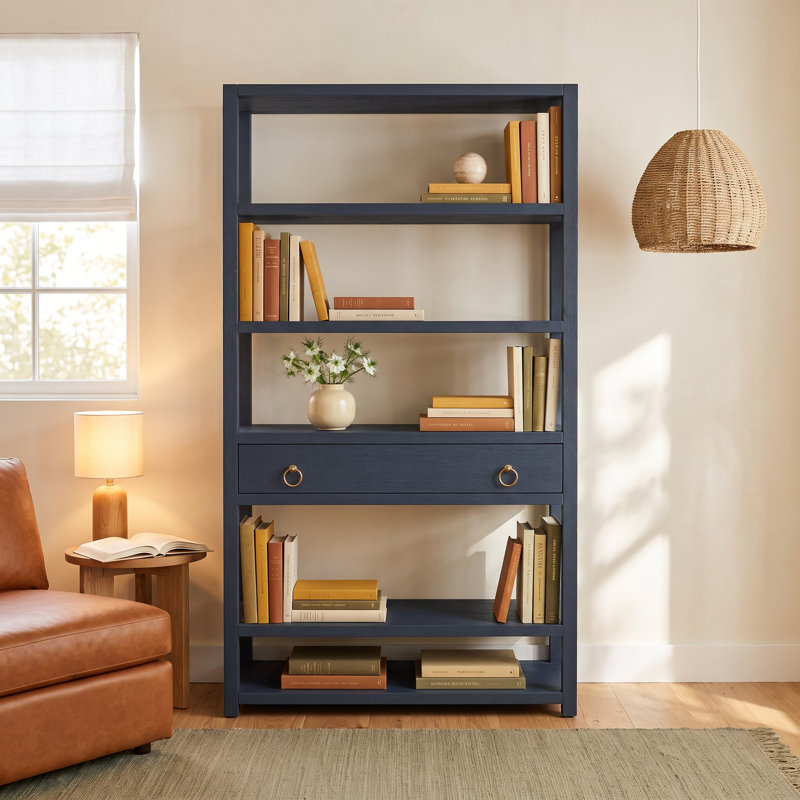 Elin 1-Drawer 5-Tier Standard Bookcase, Navy Blue