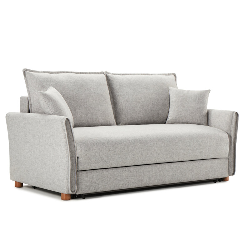Canapé-lit modulaire en chenille gris avec rangement spacieux et 2 coussins confortables