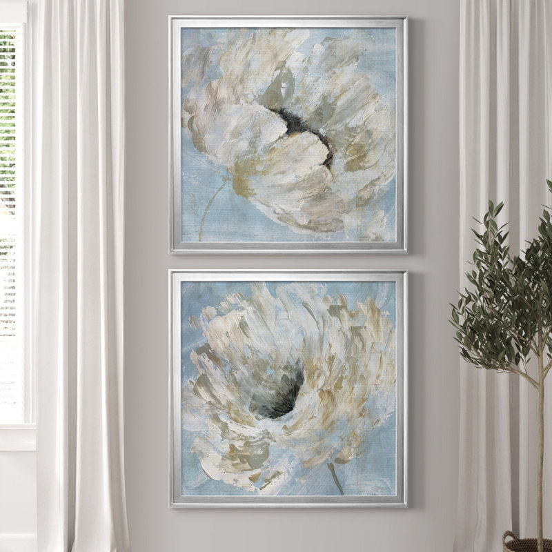 «Blue Blanc I», ensemble de 2 reproductions d'art sur toile tendue, H 24 po x l 48 po x P 1 po, Toile tendue, Pas de tapis