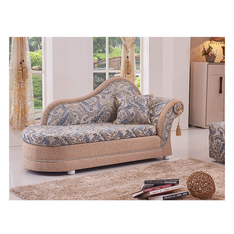 Chaise longue de style champêtre en bois massif et tissu jacquard pour chambre et salon, Face à la gauche