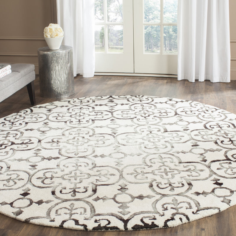 Pimentel Hand Tufted Wool Geometric Rug, Round 7'