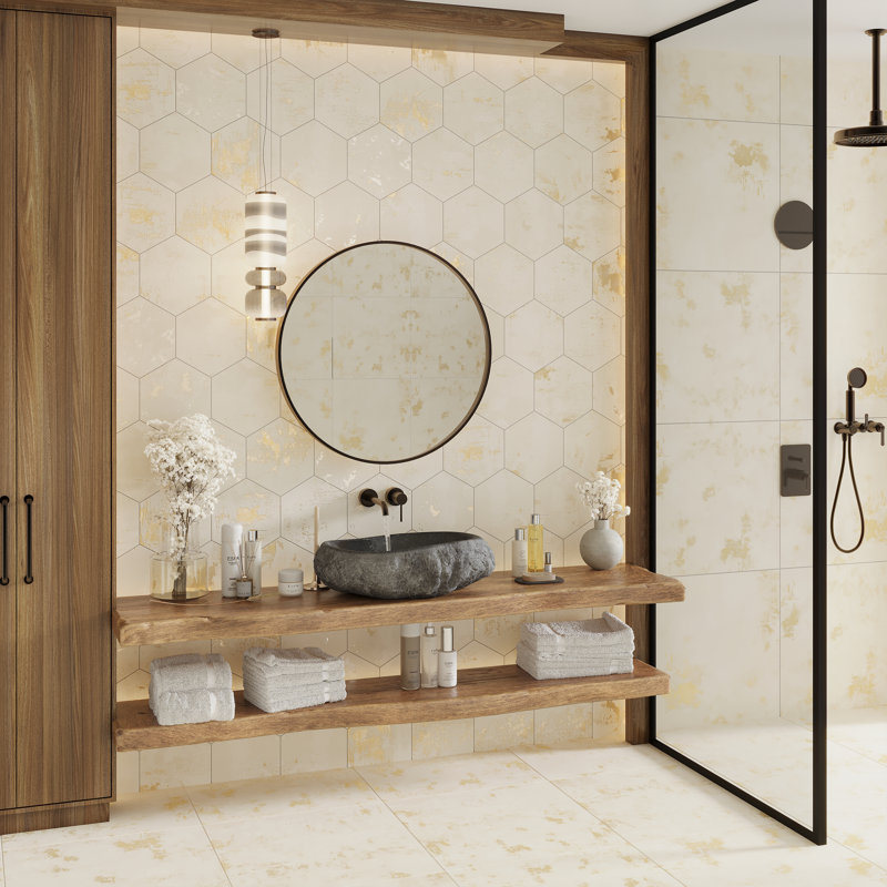 Aureate 10" x 11" Porcelain Marble Look Wall & Floor Tile, Beige