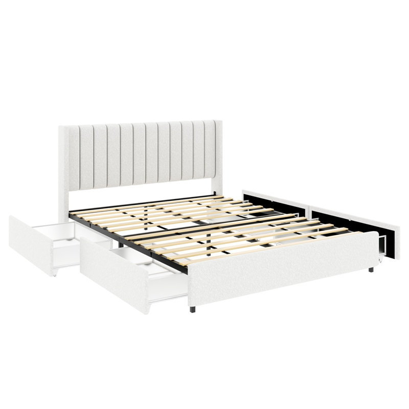 Lit plateforme tapissier grand avec rangement Anda