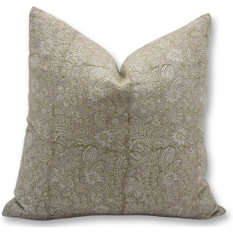 Linen Square Indoor/Outdoor Pillow Cover, 20"H x 20"W, Square, Beige Floral 2