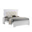 Grand lit avec similicuir blanc, structure en bois massif, DEL intégrées et boutons pour chambre à coucher en cuir contemporain bas