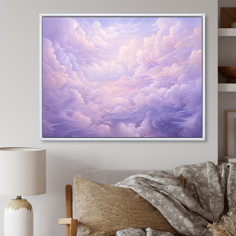 Impression sur toile mauve pastel mauve, Cadre flottant blanc, H 24 po x l 32 po x P 1 po