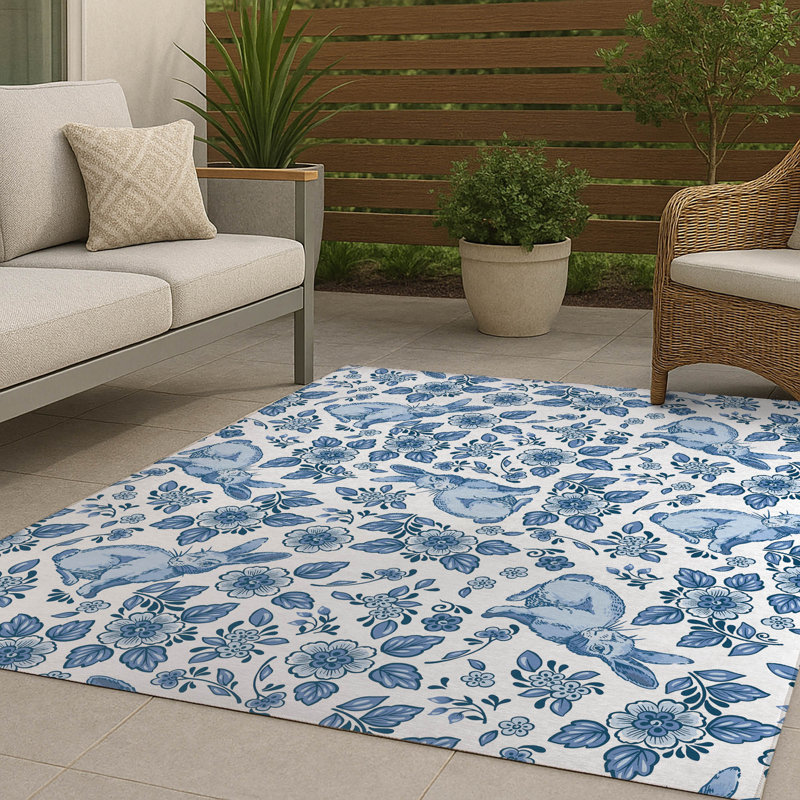 Tapis d'extérieur Bunny, Bleu, Rectangulaire 2 pi x 3 pi