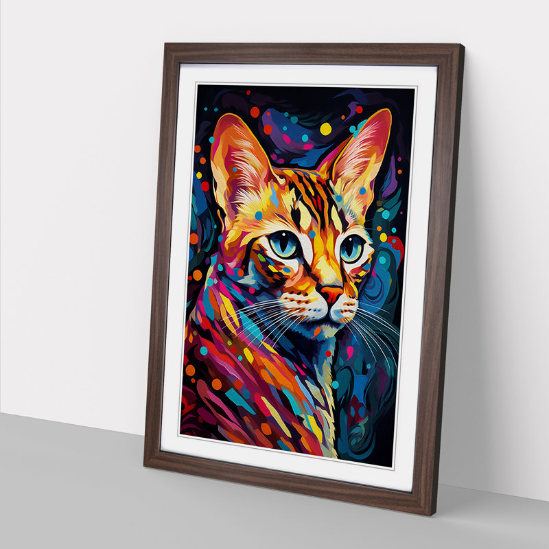 Bengal Cat Orphism No.2 - Single Picture Frame Print on Wood, 64cm H x 46cm W x 2cm D, Walnut