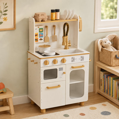 Teamson Kids Little Chef Memphis Wooden Pretend Play Kitchen with 16 Accessories and and Interactive Toy Appliances