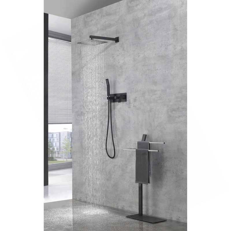 Ensemble de robinet de douche en laiton noir mat Système de douche 10 pouces avec douchette avec douchette à main