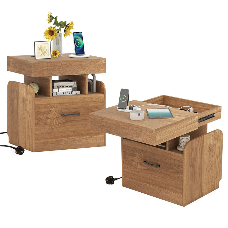 50cm W Manufactured Wood Bedside Table, Brown
