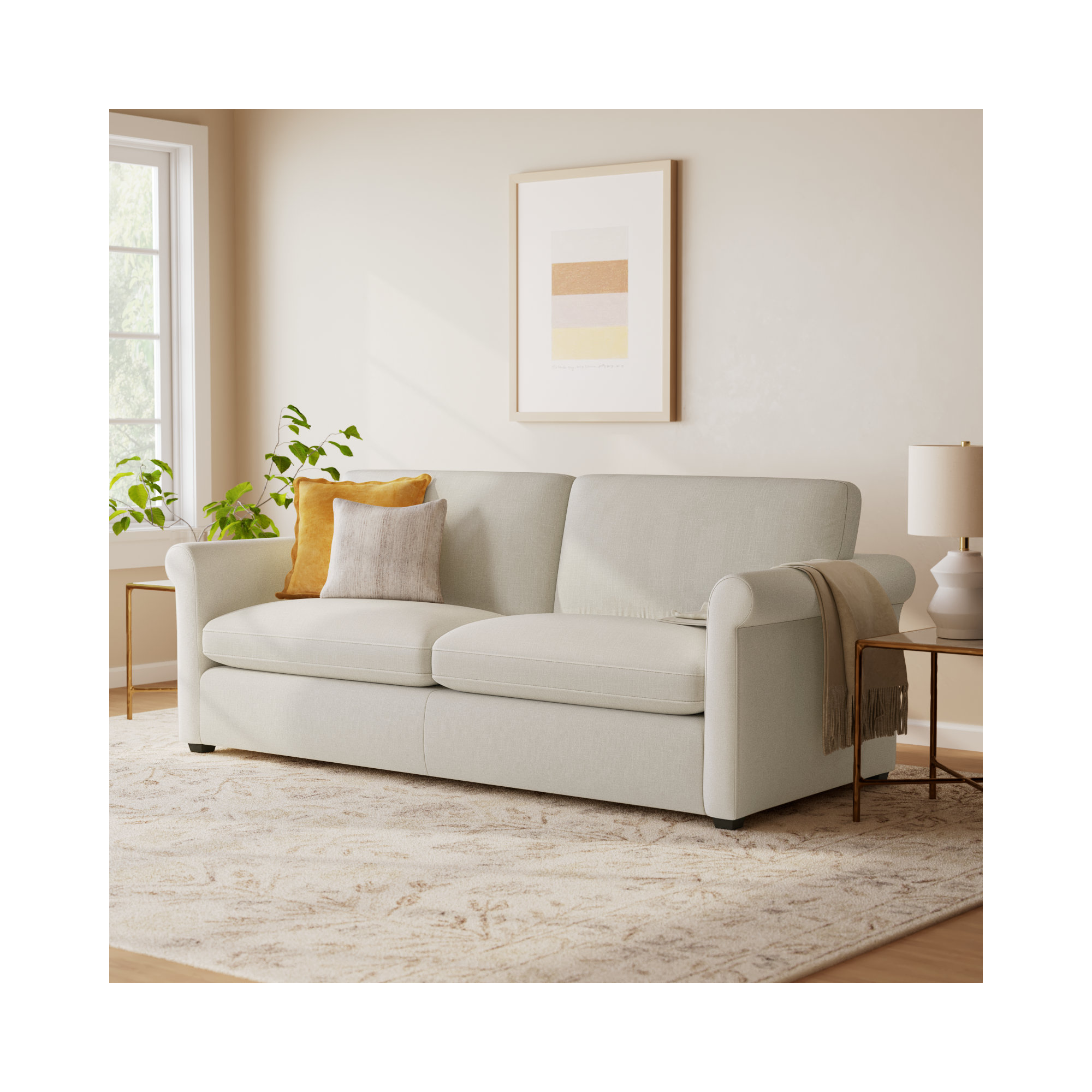 Joelle 90.5" Upholstered Sofa with Rolled Arms, Effie Linen Performance Linen