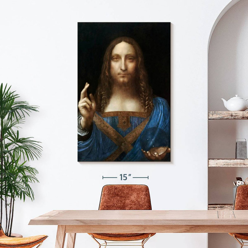 Salvator Mundi sur toile, H 45 po x l 30 po x P 1,25 po