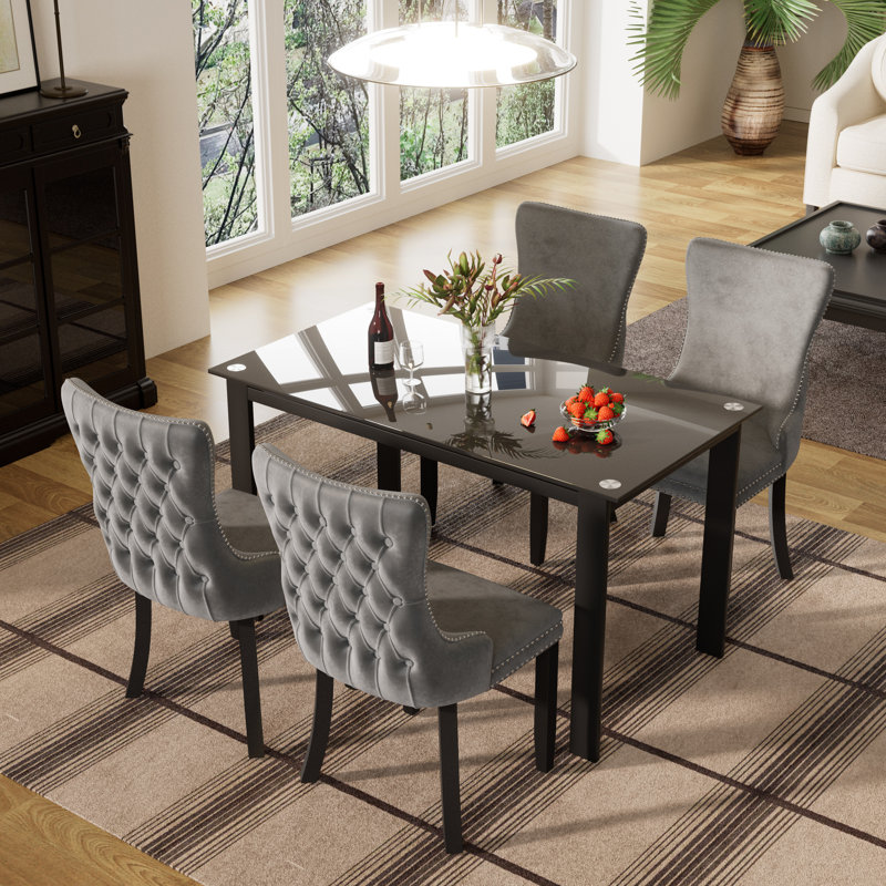 4-Piece Rectangle Dining Set, 29.5"H x 52"L x 27.6"W, Gray